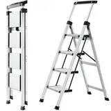 XinSunho Trittleiter 4 Stufen, Aluminiumleiter mit ausziehbarem Handlauf