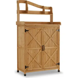 MCombo Pflanztisch outdoor wetterfest, Gärtnertisch Blumentisch mit Arbeitsplatte, für Garten Balkon und Terrasse, Natürlich, 0439