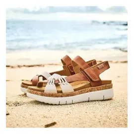 PIKOLINOS für Damen. W4N-0968C1 Palma Sandalen aus braunem Leder -Gewichtskeil 4,5cm (38), 3 bis 5 cm, Klettverschluss, Lässig