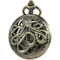 TREEWETO Antike Taschenuhr für Herren, Oktopus, hohles Design, Handaufzug, mechanische Herren-Taschenuhr für Männer, bronze