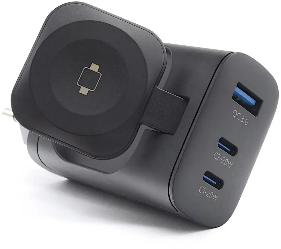 RealPower 450476 Ladegerät für Mobilgeräte Powerbank, Smartwatch, Tablets Schwarz AC Kabelloses Aufladen Schnellladung Drinnen