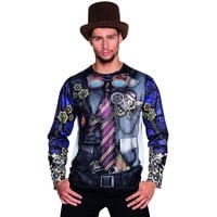 Boland - Fotorealistisches Shirt Mr. Steampunk, verschiedene Größen, Langarm-Shirt mit Motiv-Druck, Longsleeve, Kostüm, Karneval, Mottoparty