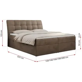 MKS Meble Boxspringbett 140x200 mit Matratze, Bett mit Multipocket - Matratze H4 und Topper, Polsterbett 140x200 mit Bettkasten und Kopfteil, DIEGOS - 140x20... - Braun