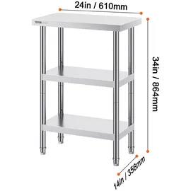 Vevor Arbeitstisch Edelstahl 356 x 610 x 864 mm Silber