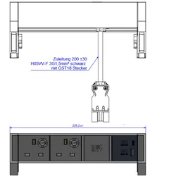 BACHMANN DESK2 2xUK 1xUSB A/C 22W, 0,2m GST18 RAL9010 United Kingdom