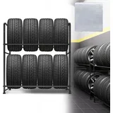 XMTECH Reifenregal für 8 Reifen Reifenständer Felgenregal mit Reifenschutzhülle Felgenbaum Höhenverstellbar Lagerregale Werkstattregal 107x46x1...