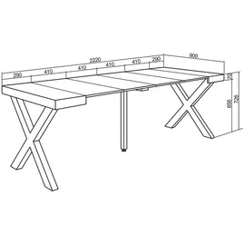 SKRAUT HOME Konsolentisch ausziehbar 222x90x73cm Weiß/Zementgrau