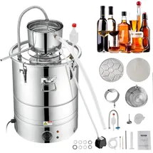 Vevor Wasser Alkohol Destillierer 30 L Distillieranlage 1800 W Edelstahl Schnapsbrennen Destilliergerät Komplettes Set Enthalten, Ende Produkte Obstweinen, Whisky, Schnaps, Champagner, Wodka usw.