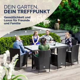 CASARIA Gartenmöbel Set 17-TLG. mit Tisch 190x90cm 8er Stühle 160kg belastbar Auflagen Wetterfest Stapelbar Polyrattan Schwarz Balkon Terrassen