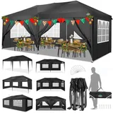 COBIZI Faltpavillon 3x6 Pavillon wasserdicht Winterfest, Pop Up Pavillon Klappbar 3x6 Zelt mit 6 Seitenwnden|3 Höhenverstellbar|UV-Schutz|Gardenpavillon Partyzelt 3x6 für Markt, Freien Event, Schwarz