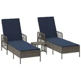 vidaXL Sonnenliege Set aus 3 Grau und marineblau PE-Rattan, Metall