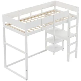 XDOVET Hochbett mit Ablage 90 x 200 cm weiß