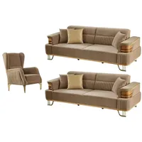Villa Möbel Polstergarnitur Braga, (Set, Set besteht aus: 3 Sitzer+3 Sitzer+Sessel), Hand Made Quality, pflegeleichter Mikrofasersamtstoff beige