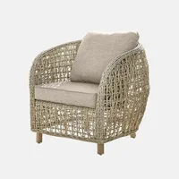 Loberon Sessel Ventiglio - Niedrige Sitzhöhe - Mittelfeste Polsterung - Waschbare Stoffbezüge - Gartenmöbel - Sitzmöbel - Outdoor - Polyrattan - Akazienholz, grau/braun