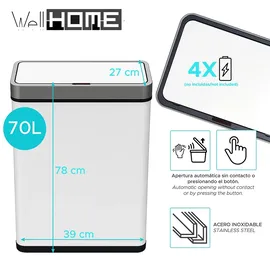 Wellhome Sensor-Mülleimer 70 l Weiß