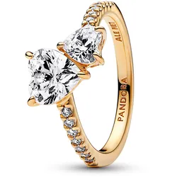 Pandora 161198C01 Damenring Doppeltes Funkelndes Herz Goldfarben, 54/17,2