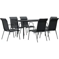VidaXL 7-tlg. Garten-Essgruppe Schwarz Stahl und Textilene