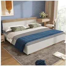 stilvora Erwachsenenbett 205 X 144 Cm Aus Holz, Doppelbett Mit Kopfteil, Zweifarbigem Design, Ohne Matratze, Eiche