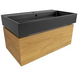 Badezimmerschrank mit Waschbecken SAT Feel 80x30x46 cm honig eiche matt SATFEEL80DMU3