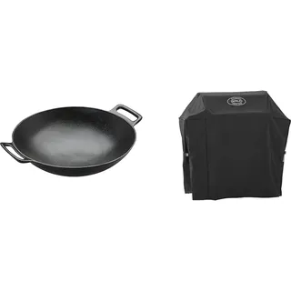 RÖSLE VARIO Wok, Hochwertiger Wok aus emailliertem Gusseisen zum scharfen Anbraten & Abdeckhaube BBQ-Station VIDERO G4/G4-S, Hochwertige Schützhülle