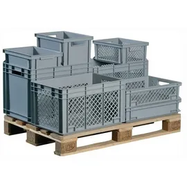 Lockweiler Transportstapelbehälter L400xB300xH220mm grau PP Durchfassgr.Seitenwände durchbrochen