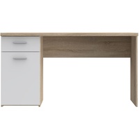 Forte Schreibtisch mit 1 Tür und 1 Schublade, Holzwerkstoff, Sonoma Eiche Dekor kombiniert mit Weiß, B x H x T: 140 x 76.5 x 60 cm
