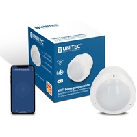 Unitec WIFI Bewegungs-Melder Infrarot mit Alarm, sendet Benachrichtigung aufs Smartphone, WLAN fähig, Batteriebetrieben, Alexa/Hey Google kompatibel, ‎Weiß