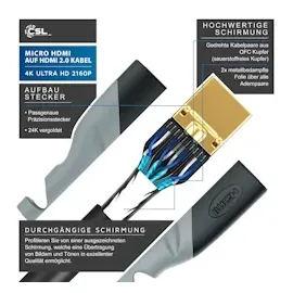 CSL HDMI Typ D (Micro) 2.0 zu HDMI Typ A Kabel, 4K, Ethernet, Ultra HD 2160p (3840 × 2160 Pixel) - 1m