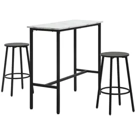Homcom Bartisch mit Barhocker Set 3-Teilig Stahl Weiß Schwarz