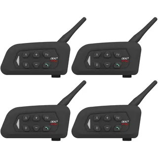 SolaMr V4 Plus Motorrad Headset Intercom System, Motorrad Helm Bluetooth Headset, 4 Fahrten Gruppen Helm Gegensprechanlage für Motorräder, Ski, Fußball Schiedsrichter in 1500 Metern Reichweite -4 PACK