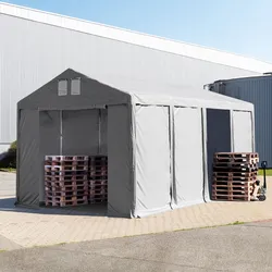 TOOLPORT  4x8 m Lagerzelt, PVC-Plane, grau, mit Bodenrahmen, ohne Statik - (79795)