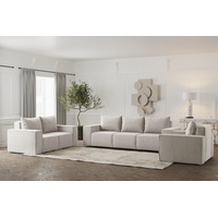 Fun Möbel Polstergarnitur Sofa-Set Designersofa ESTELLE 3-2-1 Sofagarnitur mit Schlaffunktion, (Rücken echt bezogen), mit Schlaffunktion und Bettkasten weiß