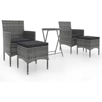 vidaXL 5-tlg Garten-Bistro-Set Poly Rattan und Hartglas Grau Modell 3