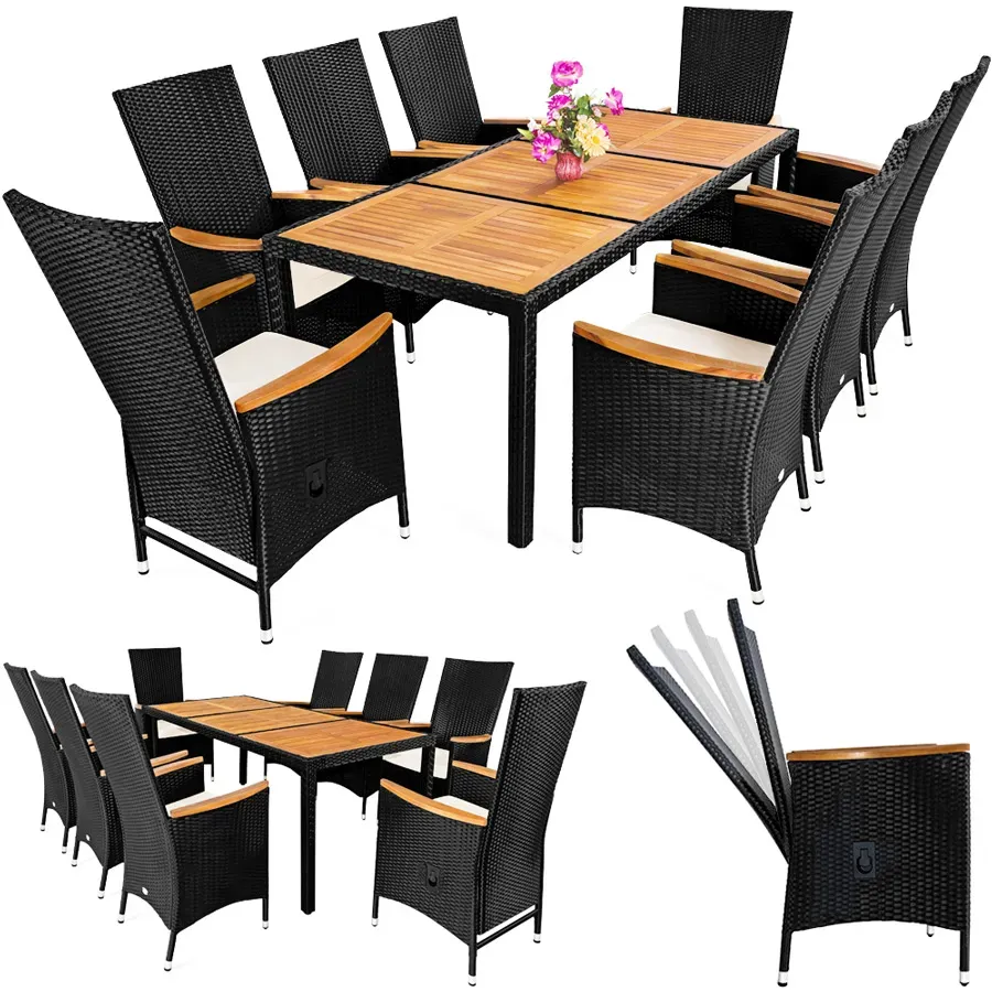 Polyrattan garden seating group 9-piece black