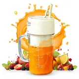 Tragbarer Smoothie Maker to go, 340ML Mini Mixer für Shakes & Smoothies, 21.000 U/min mit 6 Edelstahlklingen, USB-Aufladung, BPA-frei, ideal für Büro, Reisen & Outdoor (Beige)