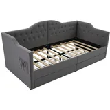 Polsterbett 90x190cm Schlafsofa (Ohne Matratze) Daybett Tagesbett Stauraumbetten Mit USB Typ C Ladefunktion und 2 Schubladen Grau Samt - Grau