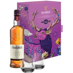 Glenfiddich 15 Jahre Single Malt Whisky Geschenkset mit 2 Gläsern - AKTION