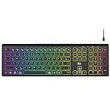 Rii Bluetooth Tastatur Kabellos, Gaming Tastatur Bluetooth mit QWERTZ, Tastatur Gaming Keyboard mit Halterung, Kabellose Tastatur Beleuchtet für PC/Tablet