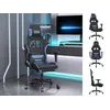 Gaming-Stuhl mit Fußstütze Schwarz und Blau Stoff