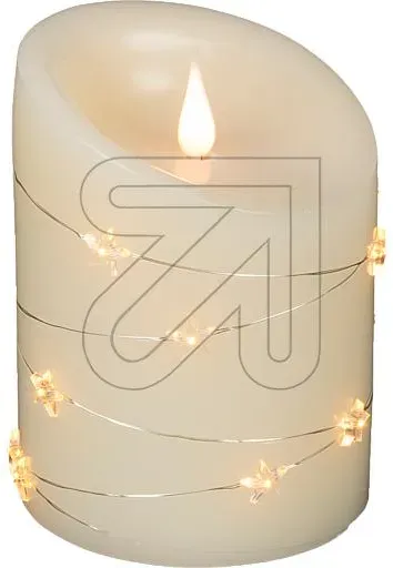 LED Echtwachskerze cremeweiß mit Sternendraht 1846-180