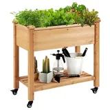 Yaheetech Hochbeet mit Rollen Pflanzkasten Pflanztrog Blumenkübel Kräuterbeet aus Holz, Pflanzbeet für Garten, Balkon Terrasse,
