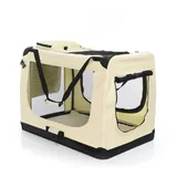 fudajo Faltbare Transportbox für Hunde, Katzen XXXL (101x68x70cm), robust, leicht, sicher, Hundebox mit Tragegriff und Decke, Beige