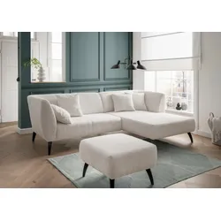 Ecksofa INOSIGN "Colori L-Form", weiß, B:264cm H:80cm T:160cm, 100% Polyester, Sofas, Holzfußfarbe wählbar, inkl. 4x Zierkissen