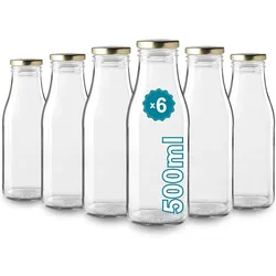 Espírito rebelde 6 leeren Glasflaschen à 500 ml mit Deckel - Glasflaschen für Saft, Milch, Grillen, Saucen