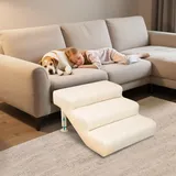 Hundetreppe rutschfeste Hunderampe Weiche Haustiertreppe Höhenverstellbar Mehrstufig wählbar Haustiertreppe für Hunde und Katzen (Beige, S, 3)