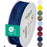 Halbach Seidenbänder Premium Geschenkband mit Drahtkante | Breite 25mm Länge 25m | Öko-Tex 100 zertifiziertes Schleifenband | Taftband Made in Germany, Farbe: dunkelblau