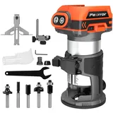 Fexrror Akku Oberfräse für Makita 18V, Brushless Akku Kantenfräse mit 3 Spannzangen (1/4", 6 mm und 8 mm), 30.000 U/min, 5 Fräser (no Akku)