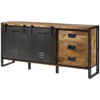 Massivmoebel24 Sideboard Mango 195x45x90 natur lackiert / Metall grau