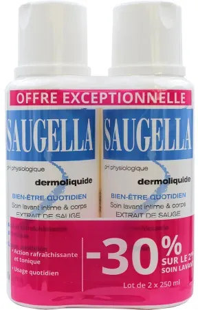 Saugella Dermoliquide Waschlotion Für Die Tägliche Intimhygiene Erwachsener Frauen 2x250ml