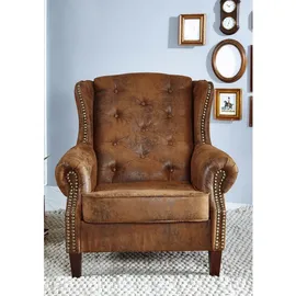 Massivmoebel24 Ohrensessel 102 x 93 x 102 cm Braun Polyester